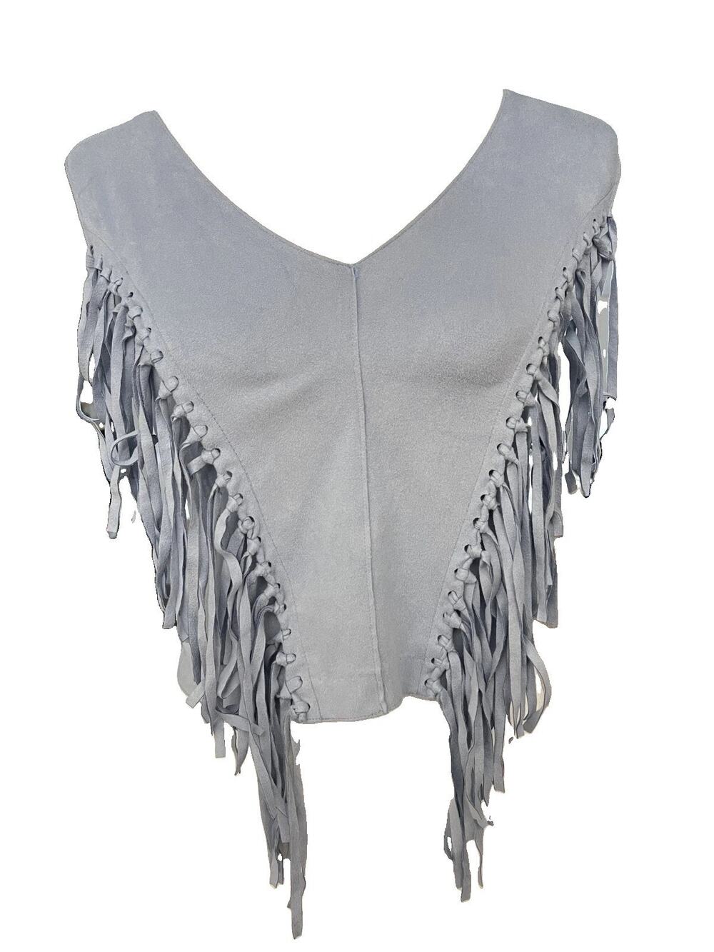 Womens Design Lab Size Small Blue Suede Tasseled Sleeveless Top Western